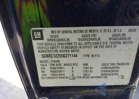 2005 Chevrolet Avalanche 1500 Z66 z USA, uszkodzony, nr VIN 3GNEC12Z55G271144